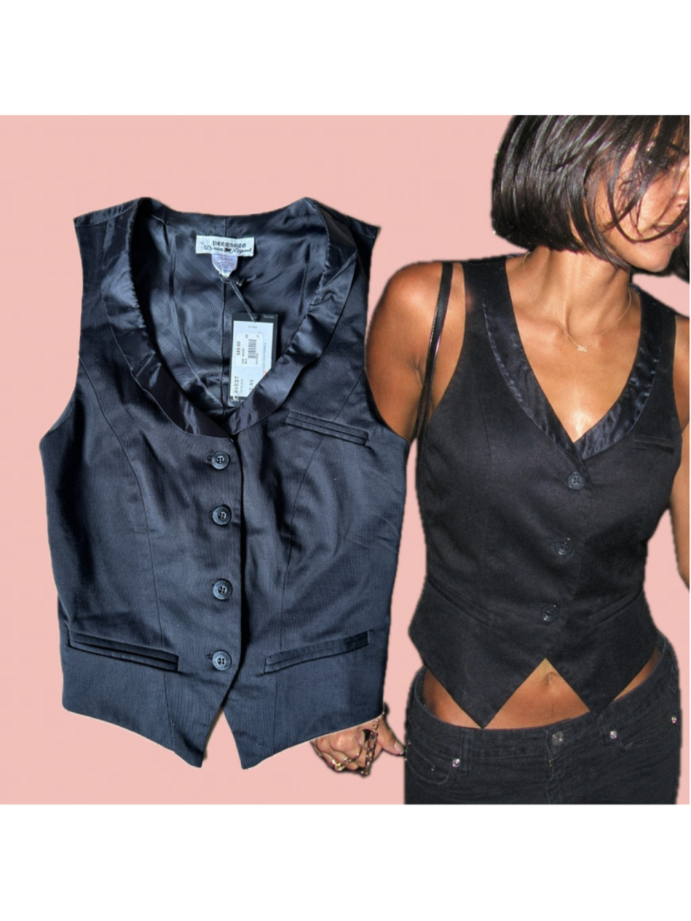 Parasuco Y2K Black Tailored Vest Deadstock NWT XS